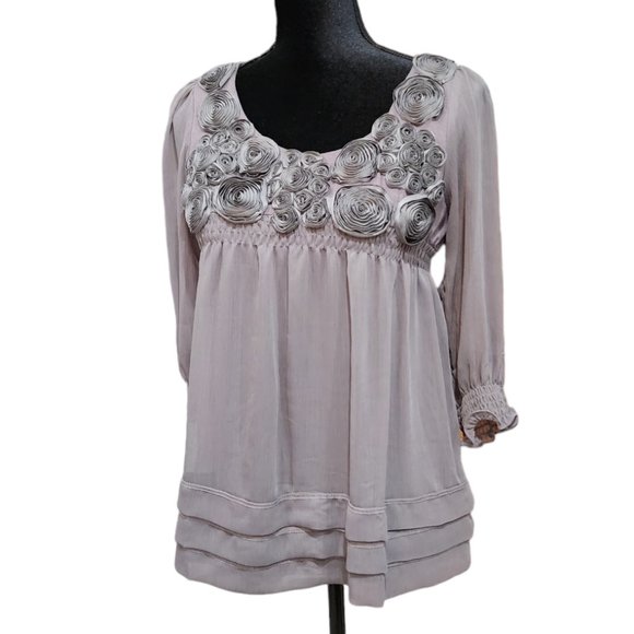 ECI Embroidery Purple Babydoll Flowy Blouse Top Size S - Picture 2 of 8